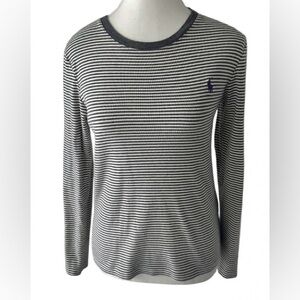 Ralph Lauren Gray White Striped Long Sleeved Tee T-Shirt Top Shirt Polo Logo